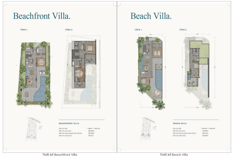 Thiết kế mặt bằng căn Beachfront Villa và Beach Villa
