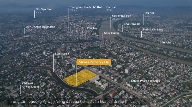Vị trí đắc địa của Menas Zone Vỹ Dạ mở ra không gian sống lý tưởng và tiềm năng kinh doanh đầy triển vọng.