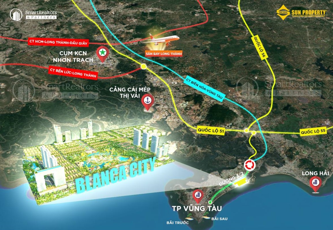 Blanca City Sun Group nằm ngay mặt tiền đường 3/2 – một trong những trục giao thông huyết mạch của TP. Vũng Tàu.